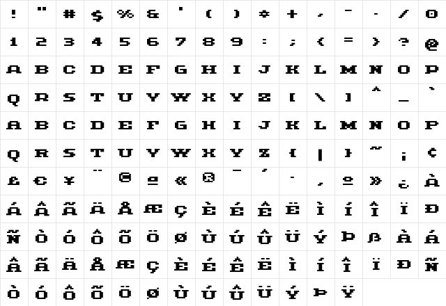Methodic Bold  glyph index