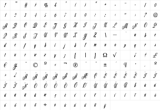 Script-Z650 Regular  glyph index