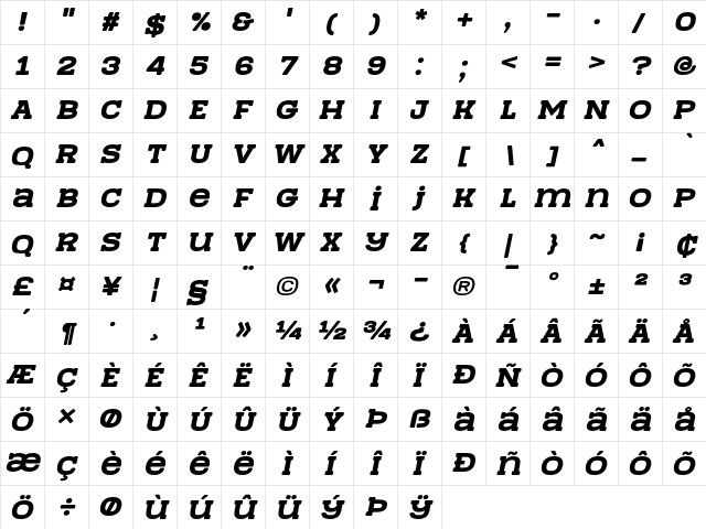 Team Work Italic  glyph index