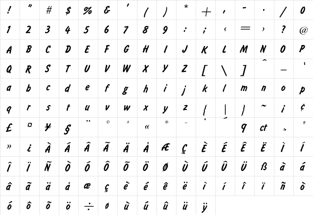 Flash Regular  glyph index