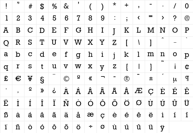 EugeneBecker Regular  glyph index
