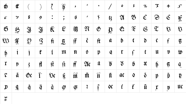 Gebetbuch Fraktur Regular  glyph index