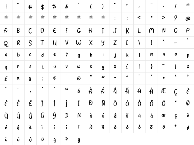 Lemon Press - Personal Use Regular  glyph index