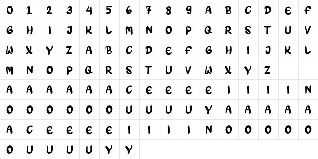 TSAMARA Regular  glyph index