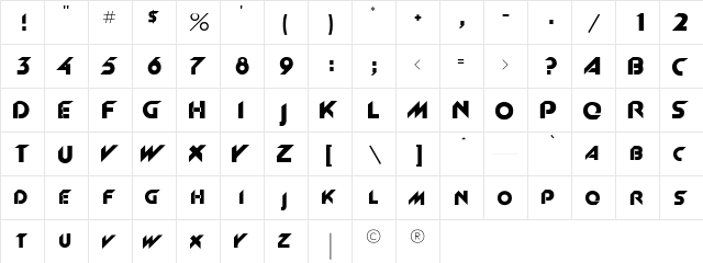 PCAndilarett Regular  glyph index