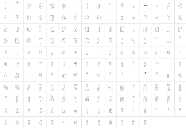 Folk outline  glyph index