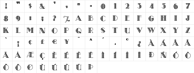 Metro-Retro Regular  glyph index