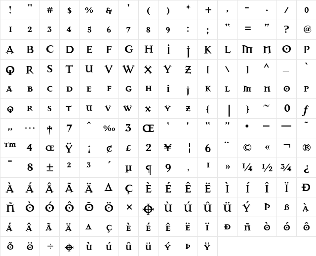 MasonAlternate Bold  glyph index