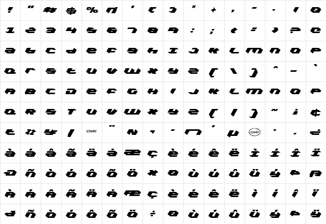 Kubrick Condensed Condensed  glyph index