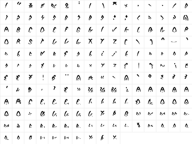 Dack Regular  glyph index