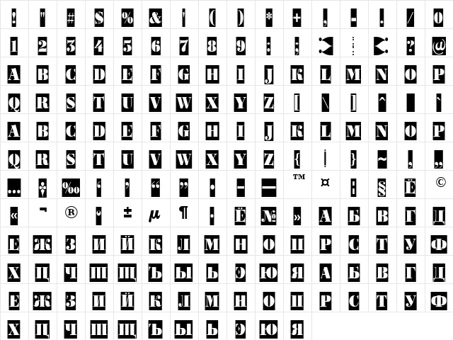 a_BodoniOrtoNrTtlCm Regular  glyph index