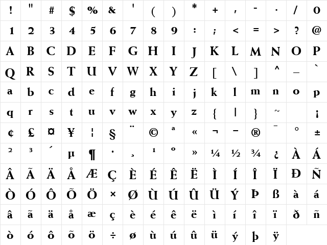 MissiveBlackSSK Regular  glyph index