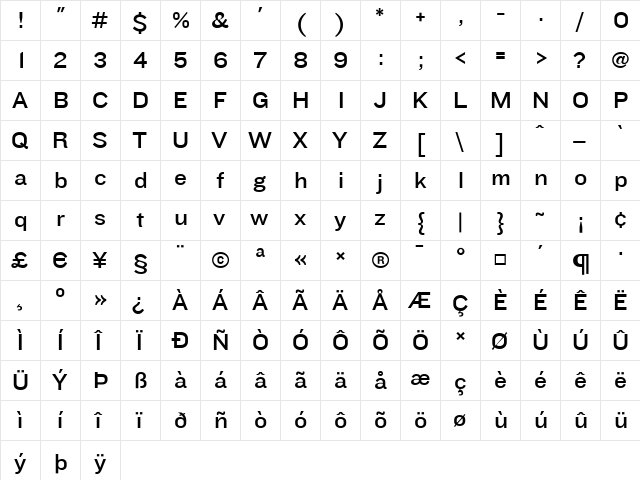 Knockout Medium  glyph index