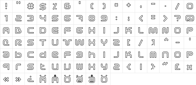 Sci Fied X Outline Regular  glyph index