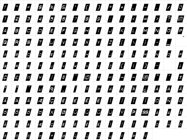 PunchLabel Italic  glyph index