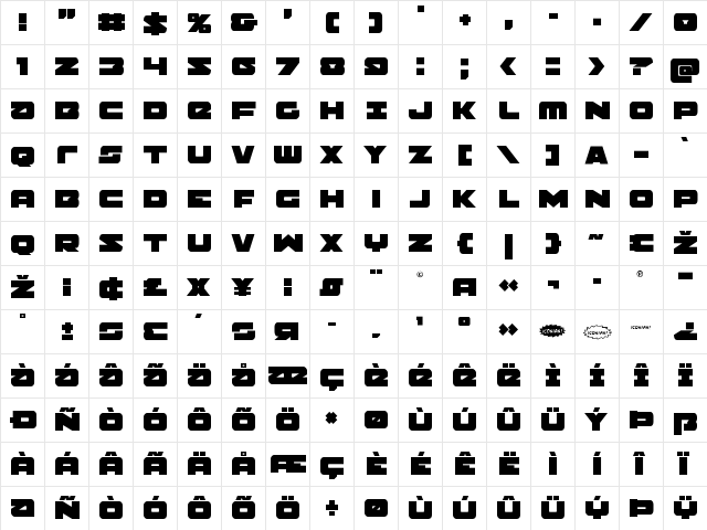 Banjin Regular  glyph index