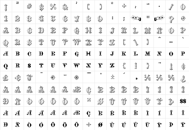 Maverick's Lucky Spades Regular  glyph index