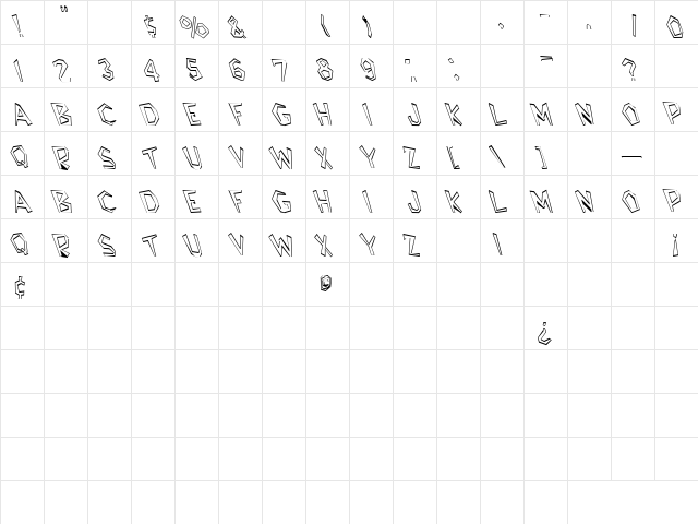 Jelly 1 Regular  glyph index
