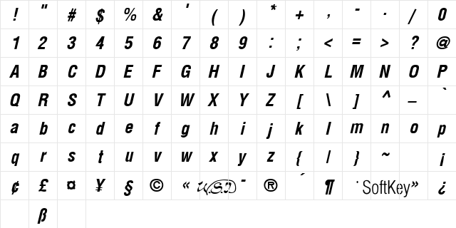 SuperDome-CondBold-Italic Regular  glyph index