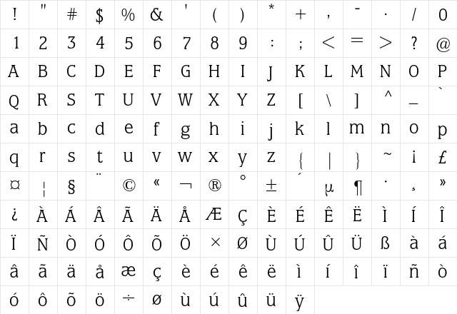 Marbrook BQ Regular  glyph index