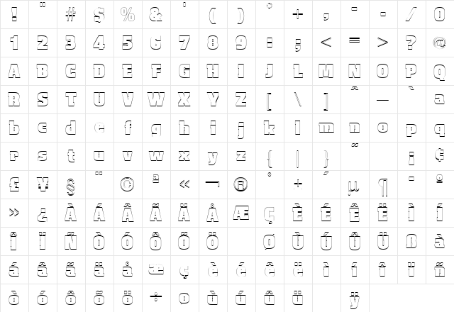 Aquarius Outline Regular  glyph index