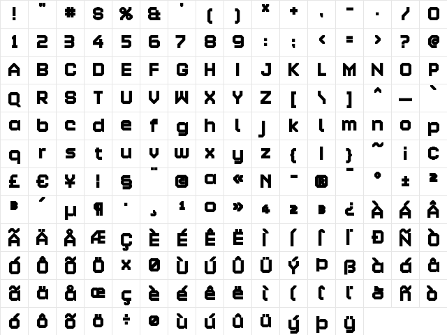 Alloy ExtraBold  glyph index