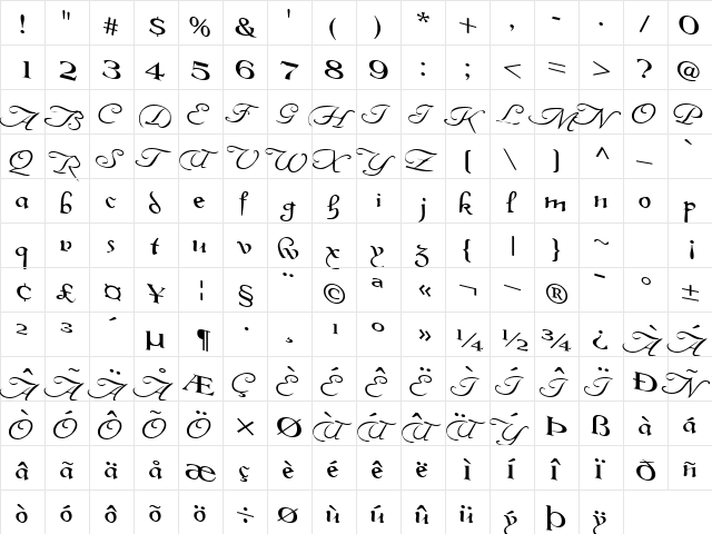 Inter Regular  glyph index