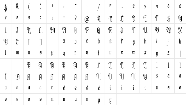 Posyden Regular  glyph index
