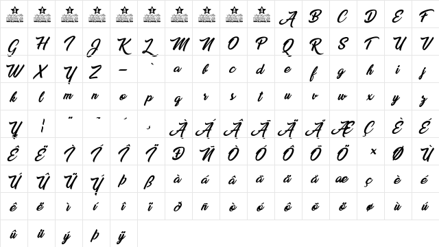 Miraflor Personal Use Regular  glyph index