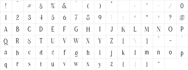 Madegra DEMO Regular  glyph index