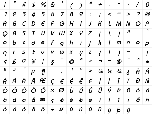 Unique HeavyOblique  glyph index