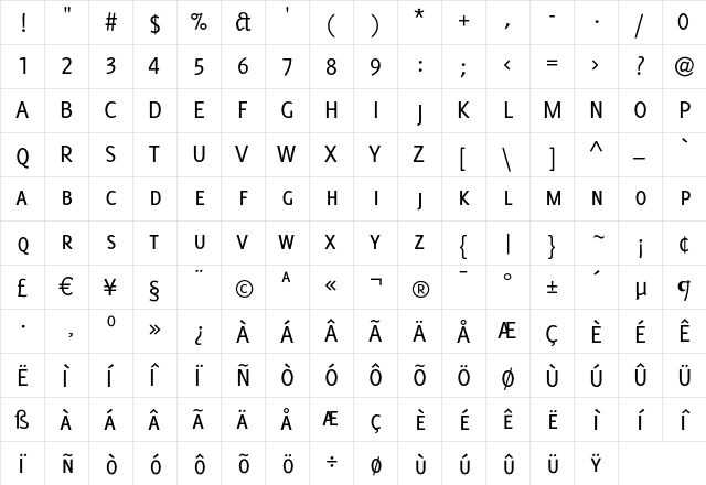 Delicious SmallCaps  glyph index