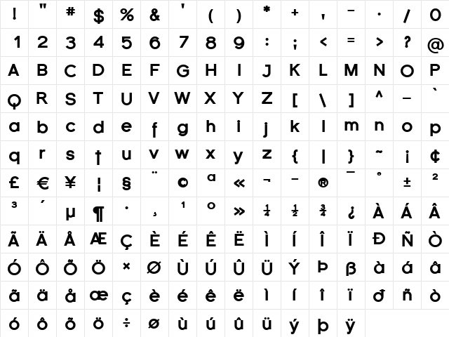 Florencesans Black Regular  glyph index