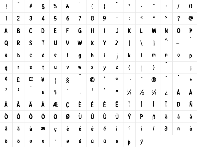 Overprint ICG Heavy  glyph index