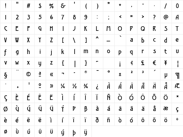 Quaint Gothic SG OT Regular  glyph index