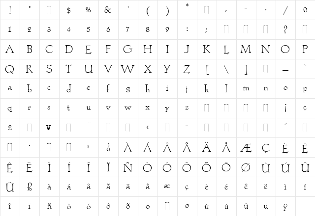 Locarno Light Regular  glyph index