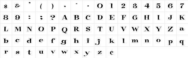 PixieFont Wd Regular  glyph index