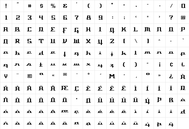 DevilleThruster DeluxeOne  glyph index