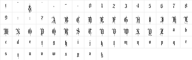 Minster No 4 Regular  glyph index