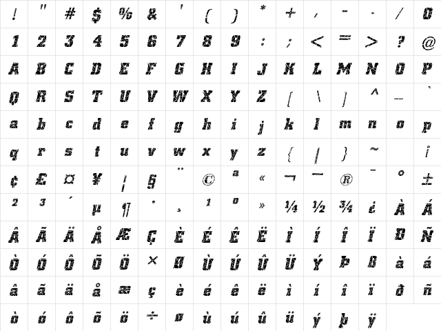 Borghs-Cracked Italic  glyph index