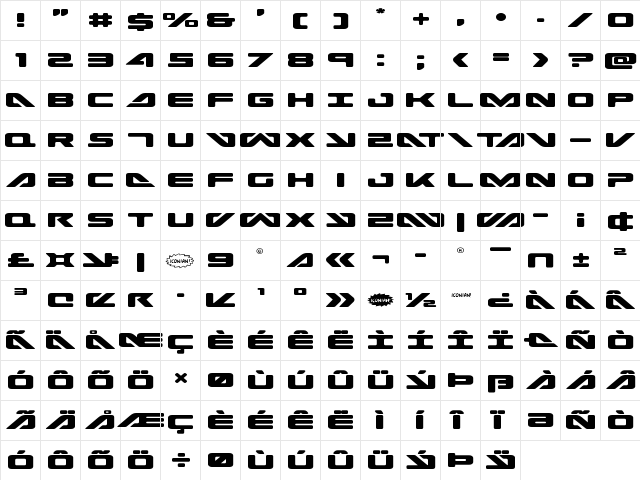 Sea-Dog Expanded Expanded  glyph index