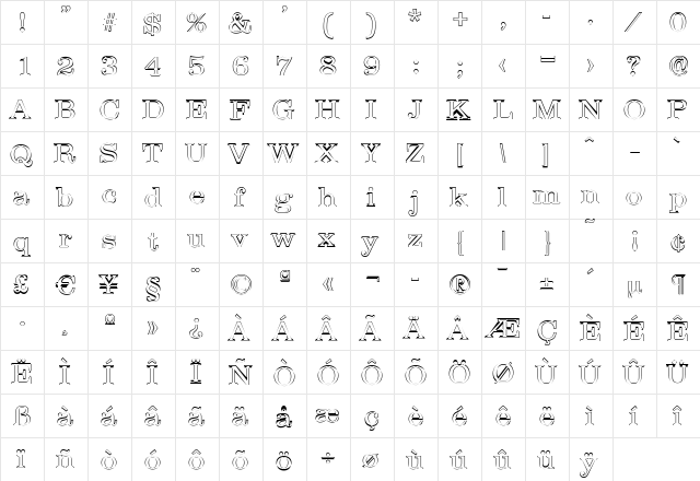 JamesBeckerOutline-Light Regular  glyph index