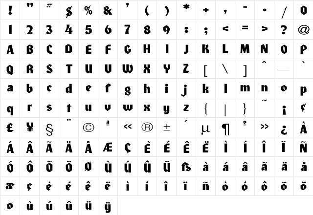 Heidelberg-Normal Wd Regular  glyph index