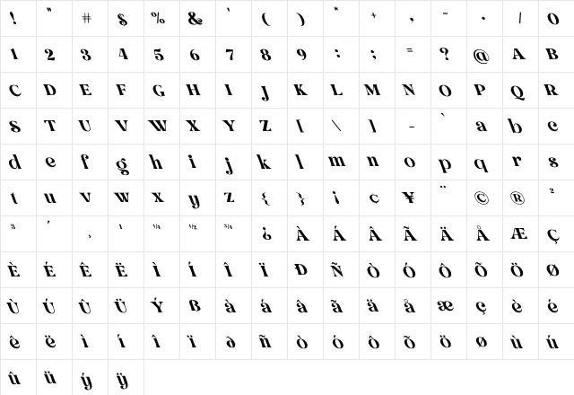 Hellowin Oblique Regular  glyph index