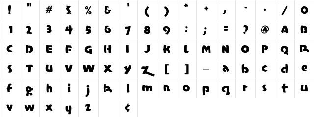 Casual Regular  glyph index