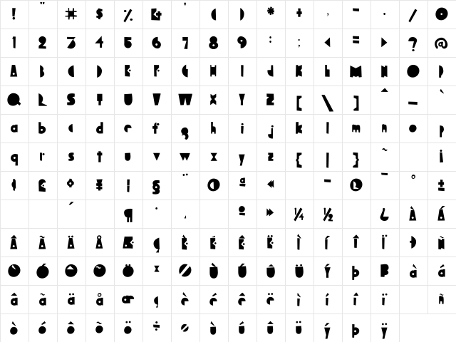 BagaglioFlat Roman  glyph index
