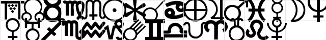 CarrAstroDings Regular  glyph index