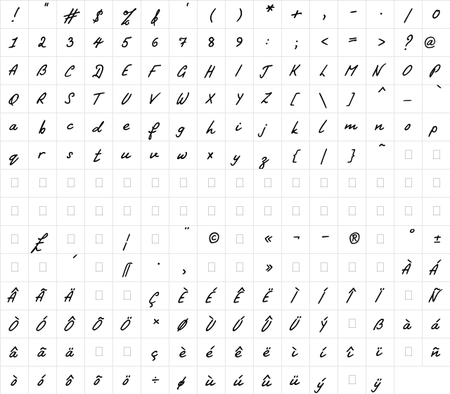 PT Script Stream Regular  glyph index