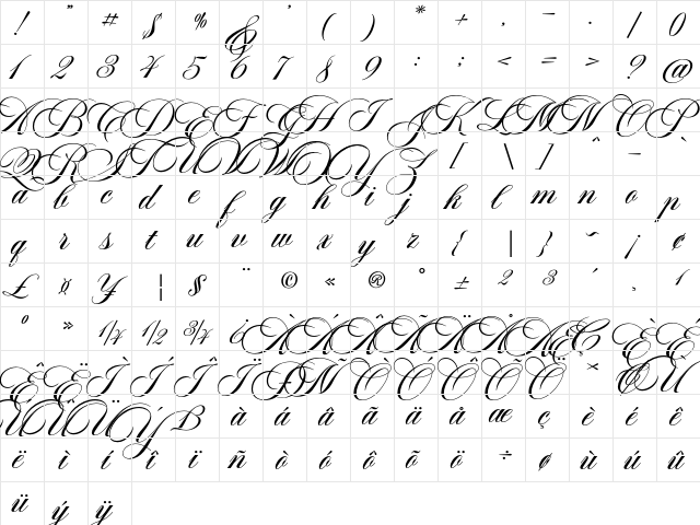 Aston Script Pro Bold Bold  glyph index