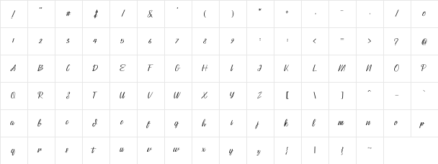 Husna Regular  glyph index